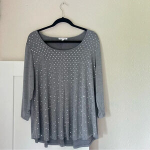 Notations Quarter Sleeve lightweight fall top for women- gray flowy basic